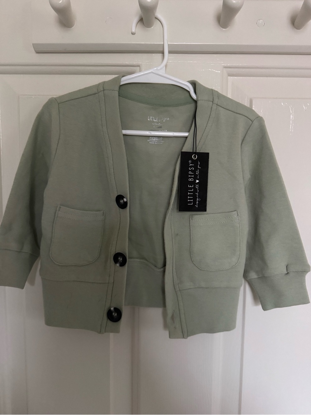 Little Bipsy Light Sage Green Kids Cardigan Jacket with Front Pockets